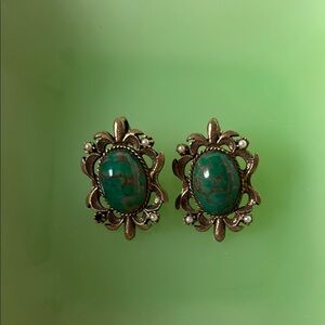 Vintage Style Green Earrings- clip on